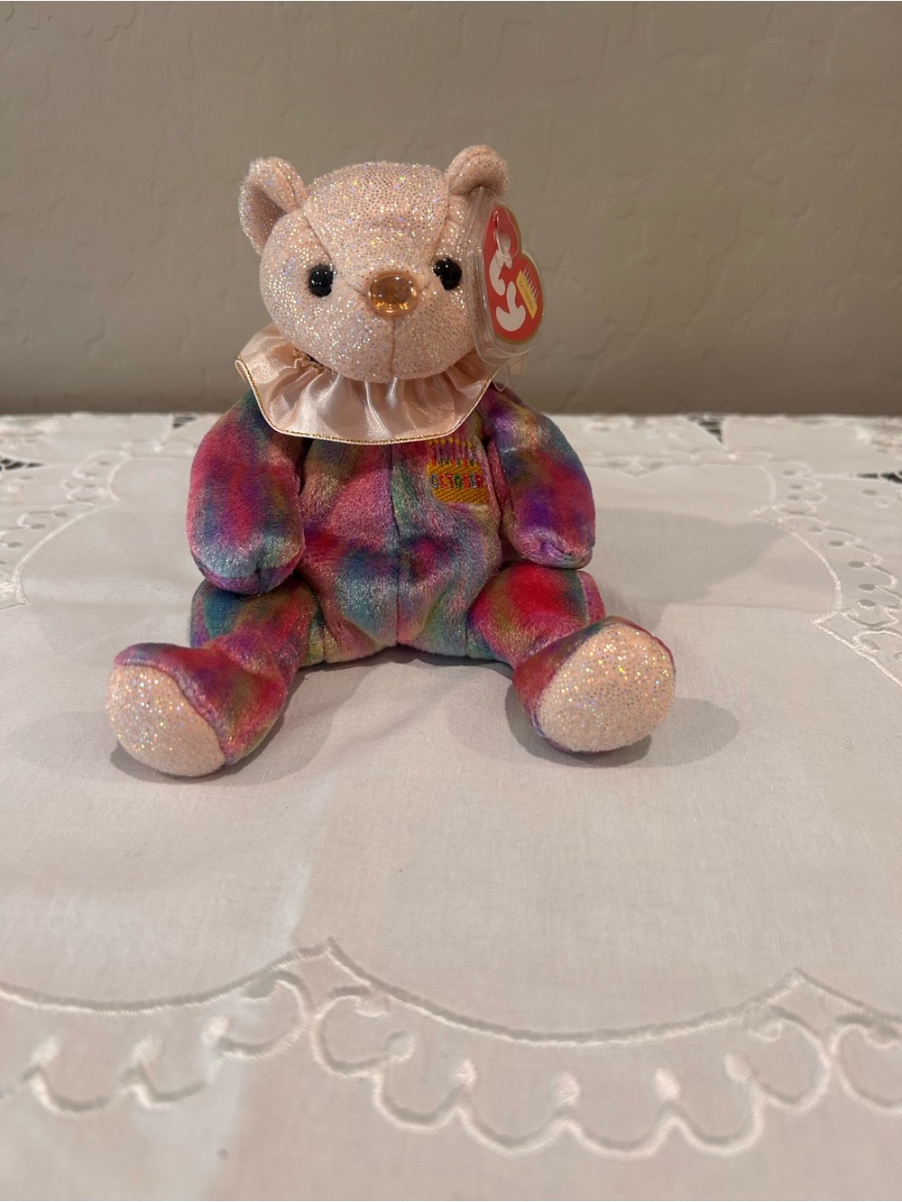 Ty Multicolor Glitter Bear Plush with Pink Sparkle Head
